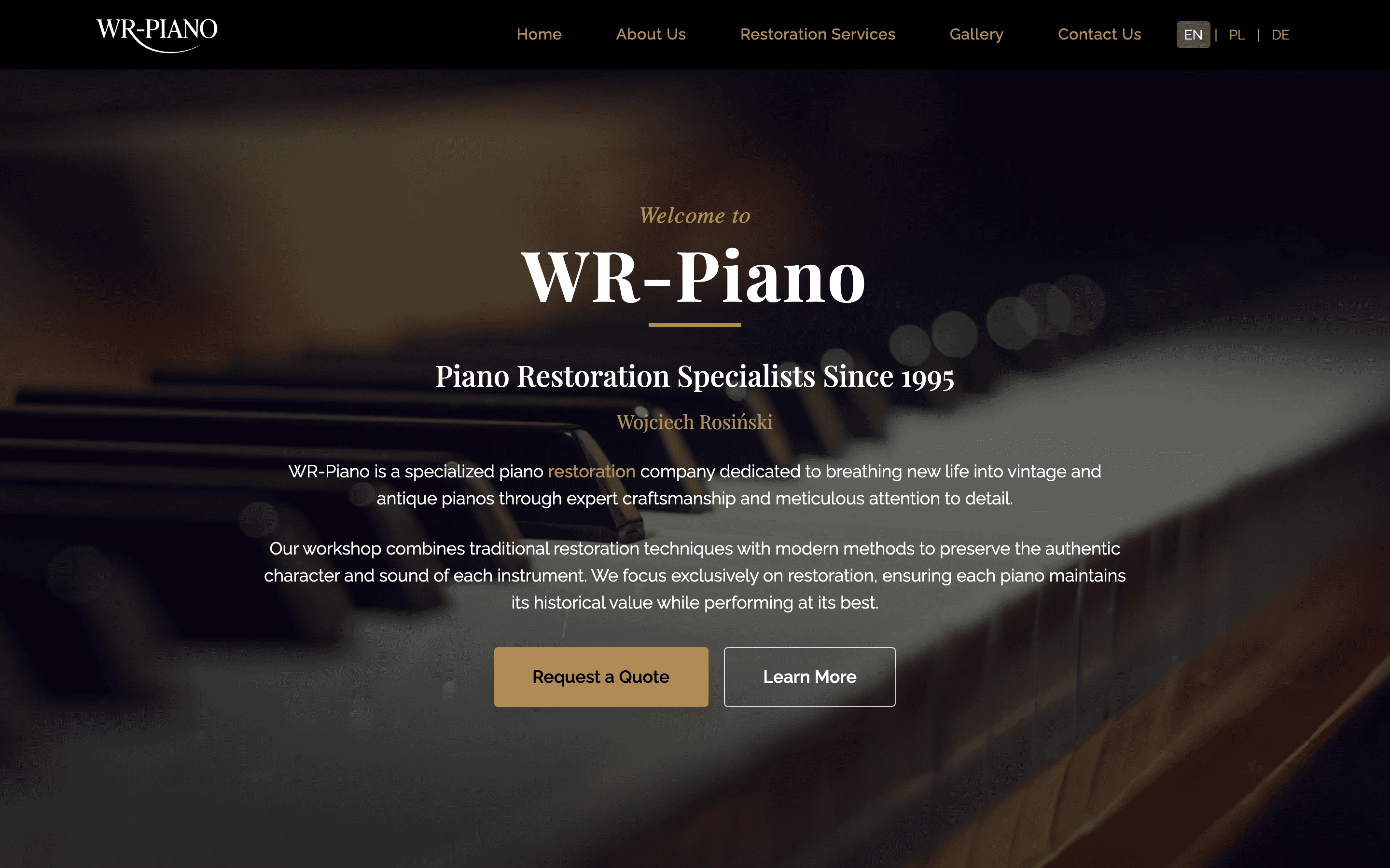 Strona wrpiano.com: wielojęzyczna wizytówka firmy