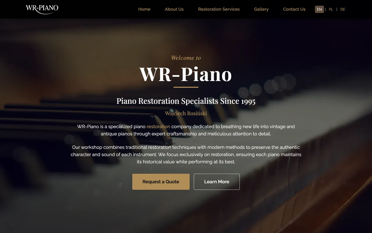 Strona wrpiano.com: wielojęzyczna wizytówka firmy